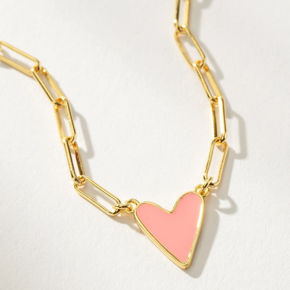 Hot Pink Enamel Heart Necklace